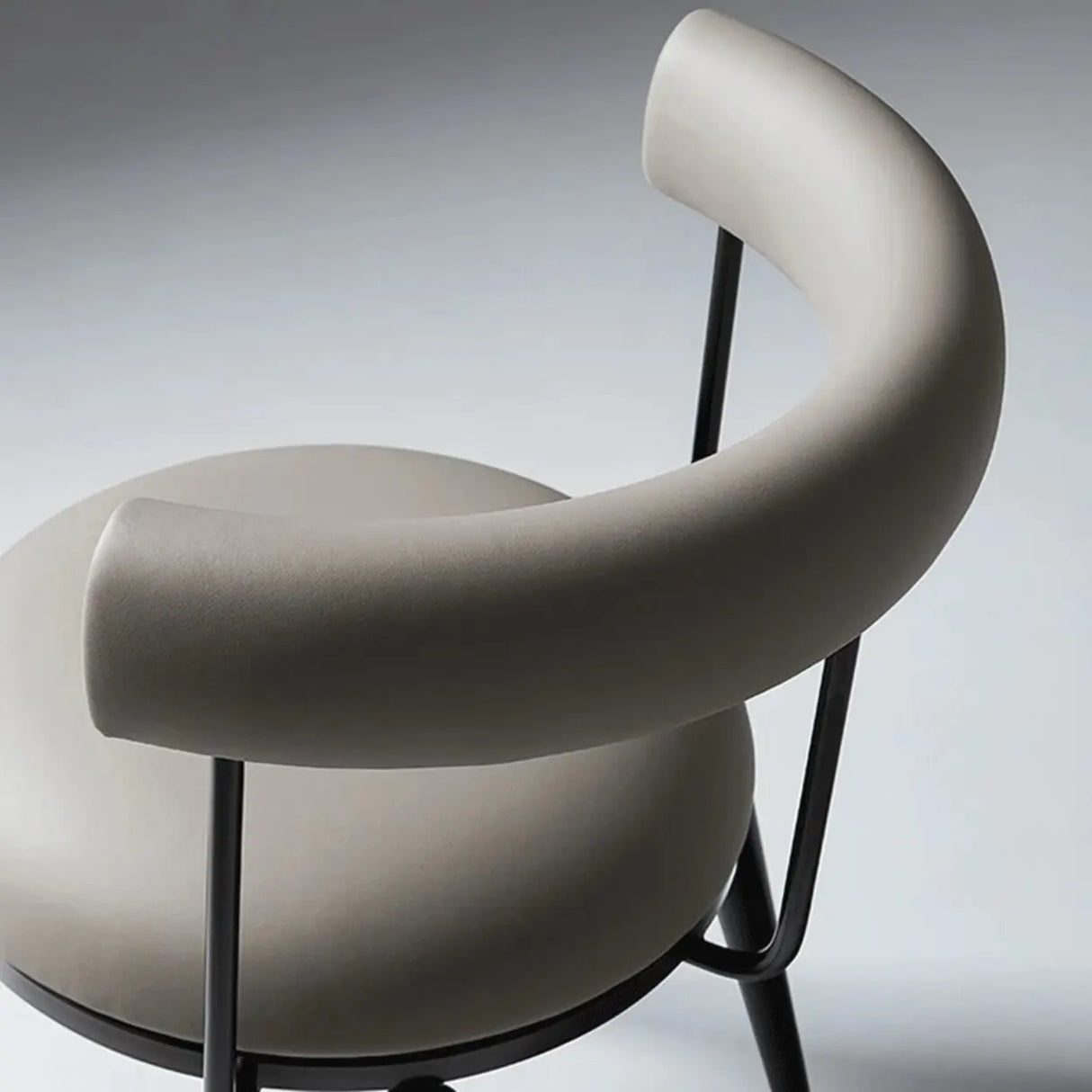 Off-White Round Leather Curved Back Metal Dining Chairs Image - 8