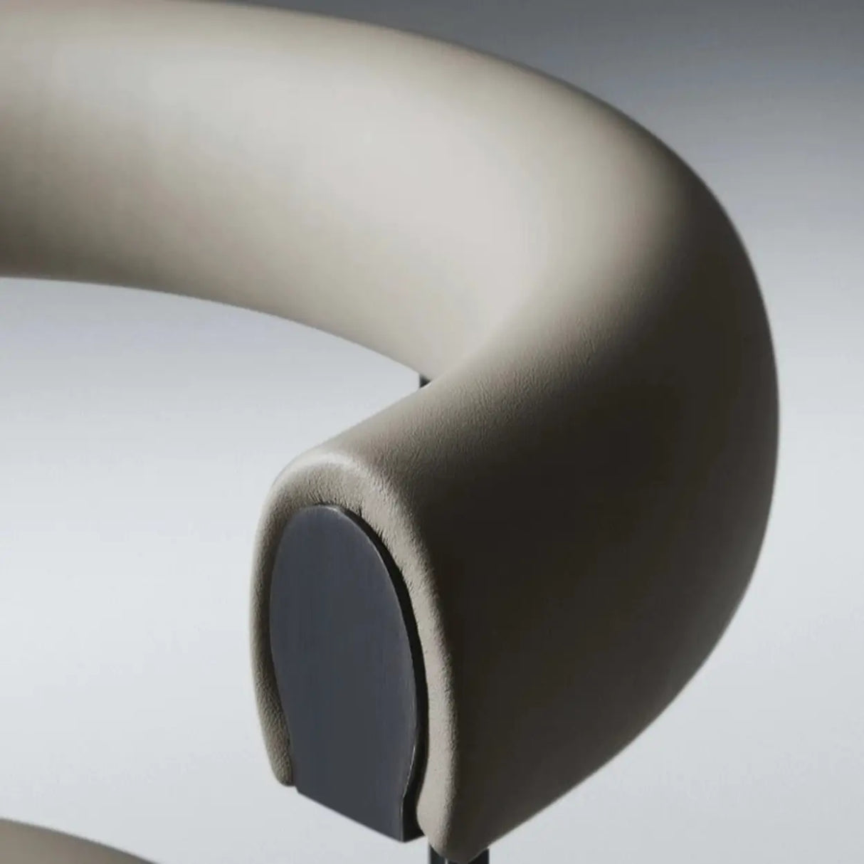 Off-White Round Leather Curved Back Metal Dining Chairs Image - 9