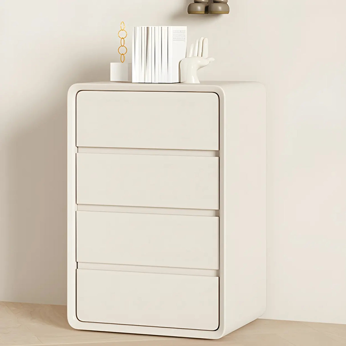 Off-White Scandinavian Wood Vertical Chest with Drawers Image - 4