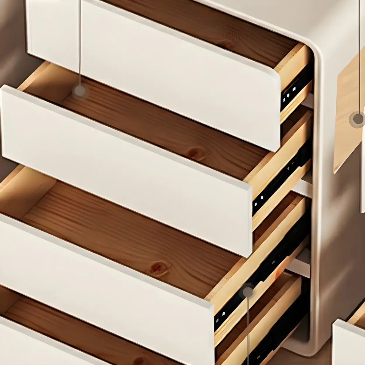 Off-White Scandinavian Wood Vertical Chest with Drawers Image - 14