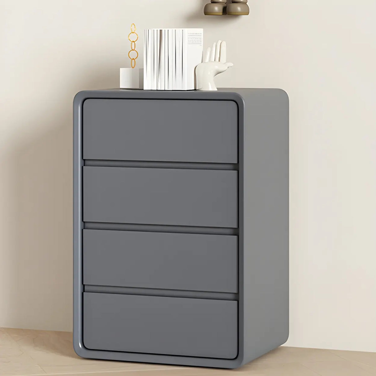 Off-White Scandinavian Wood Vertical Chest with Drawers Image - 19