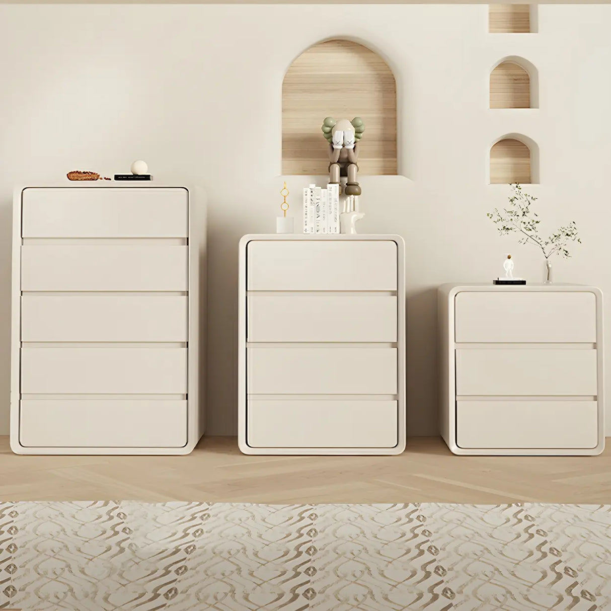 Off-White Scandinavian Wood Vertical Chest with Drawers Image - 1