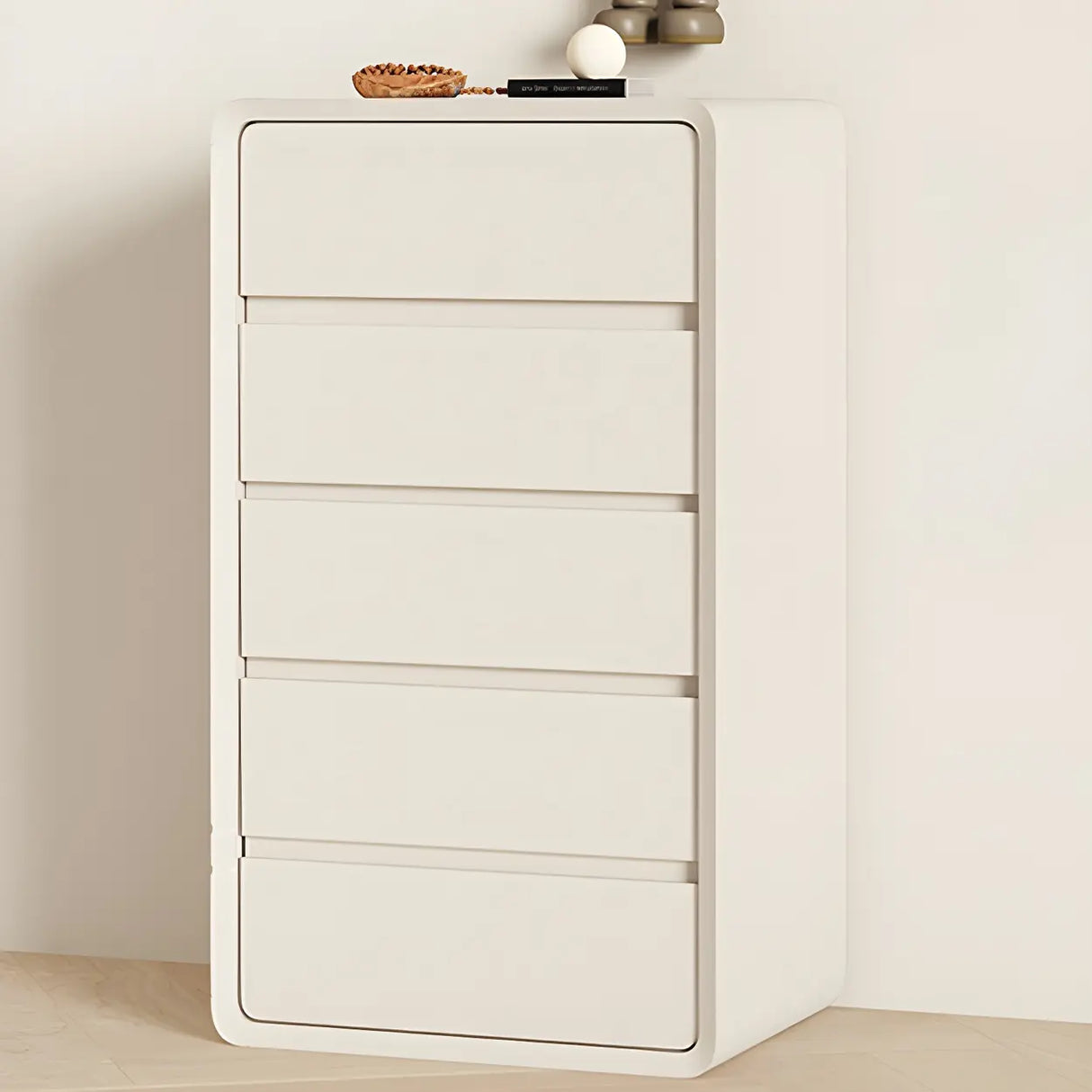 Off-White Scandinavian Wood Vertical Chest with Drawers Image - 5