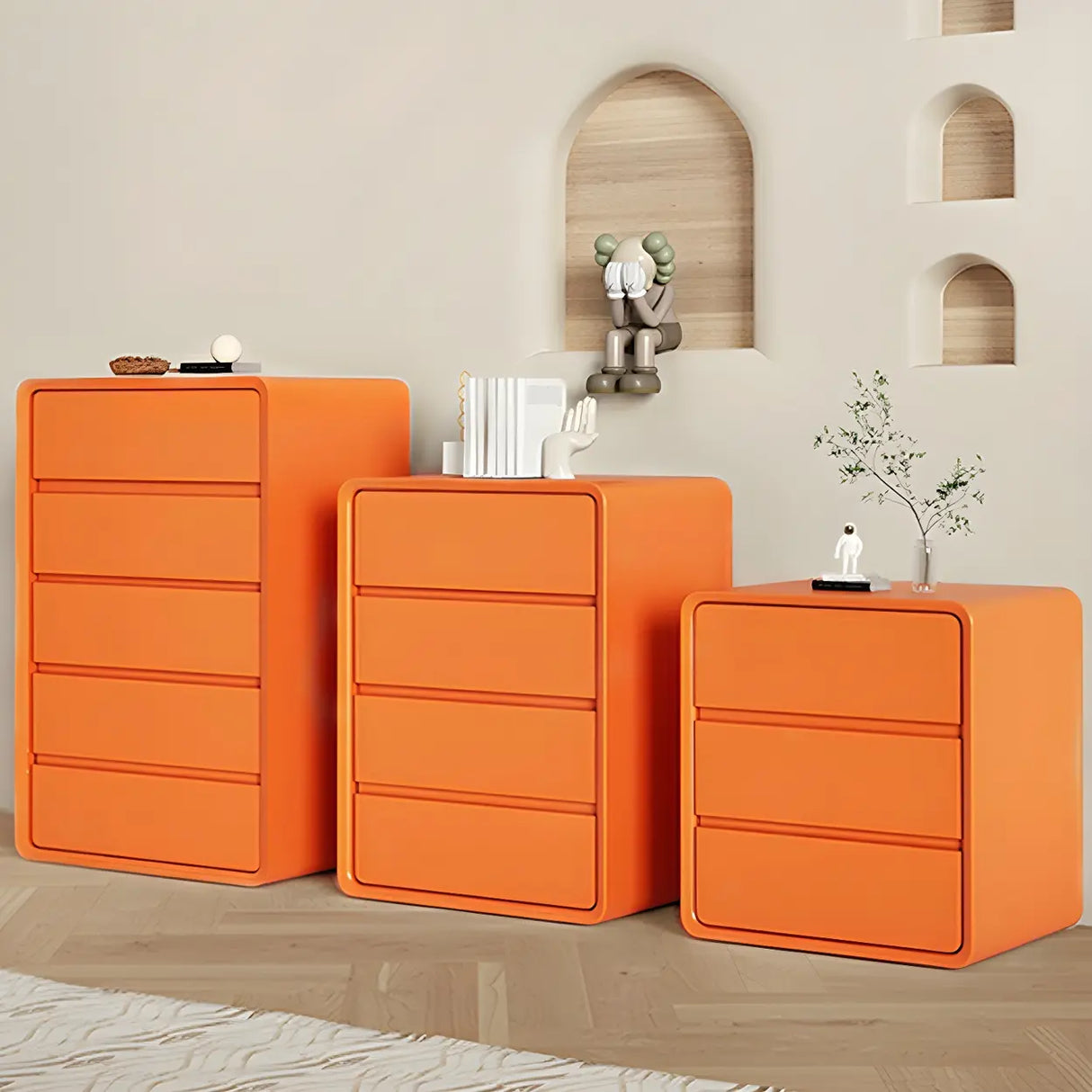 Off-White Scandinavian Wood Vertical Chest with Drawers Image - 6