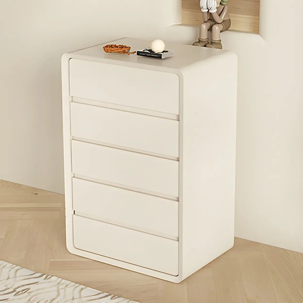 Off-White Scandinavian Wood Vertical Chest with Drawers Image - 3