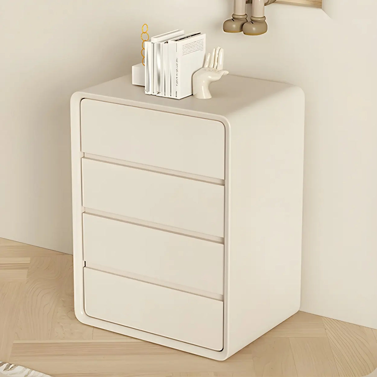Off-White Scandinavian Wood Vertical Chest with Drawers Image - 8