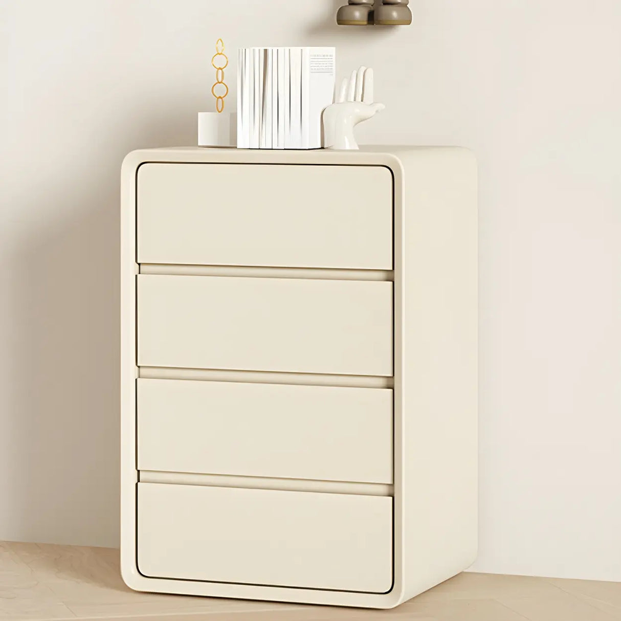 Off-White Scandinavian Wood Vertical Chest with Drawers Image - 9