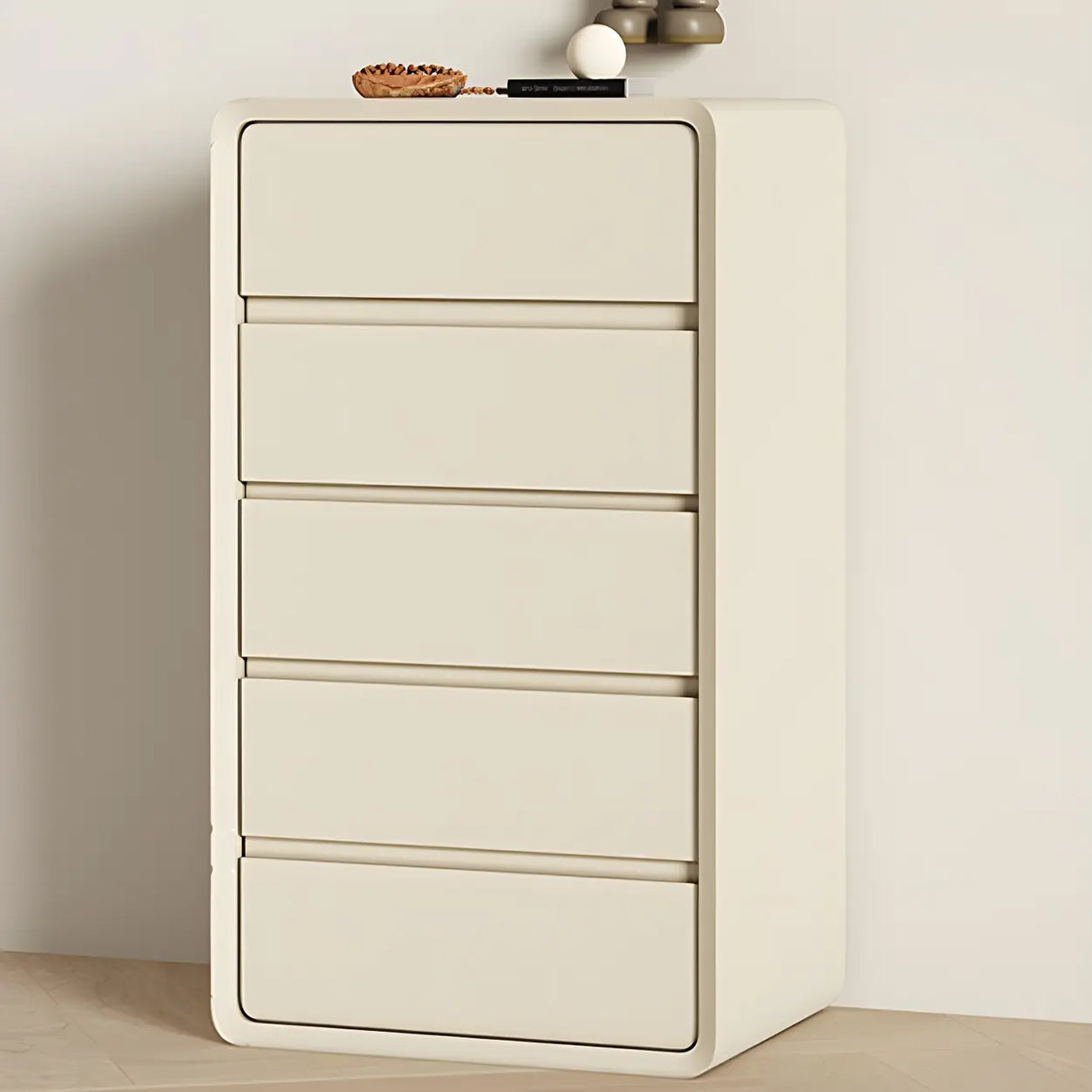 Off-White Scandinavian Wood Vertical Chest with Drawers Image - 11