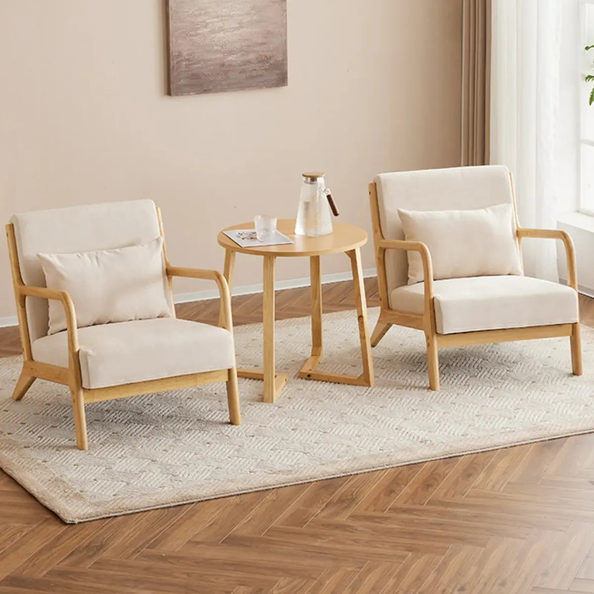 Off-White Scratch Resistant Cotton Linen Lounge Chair Image - 1