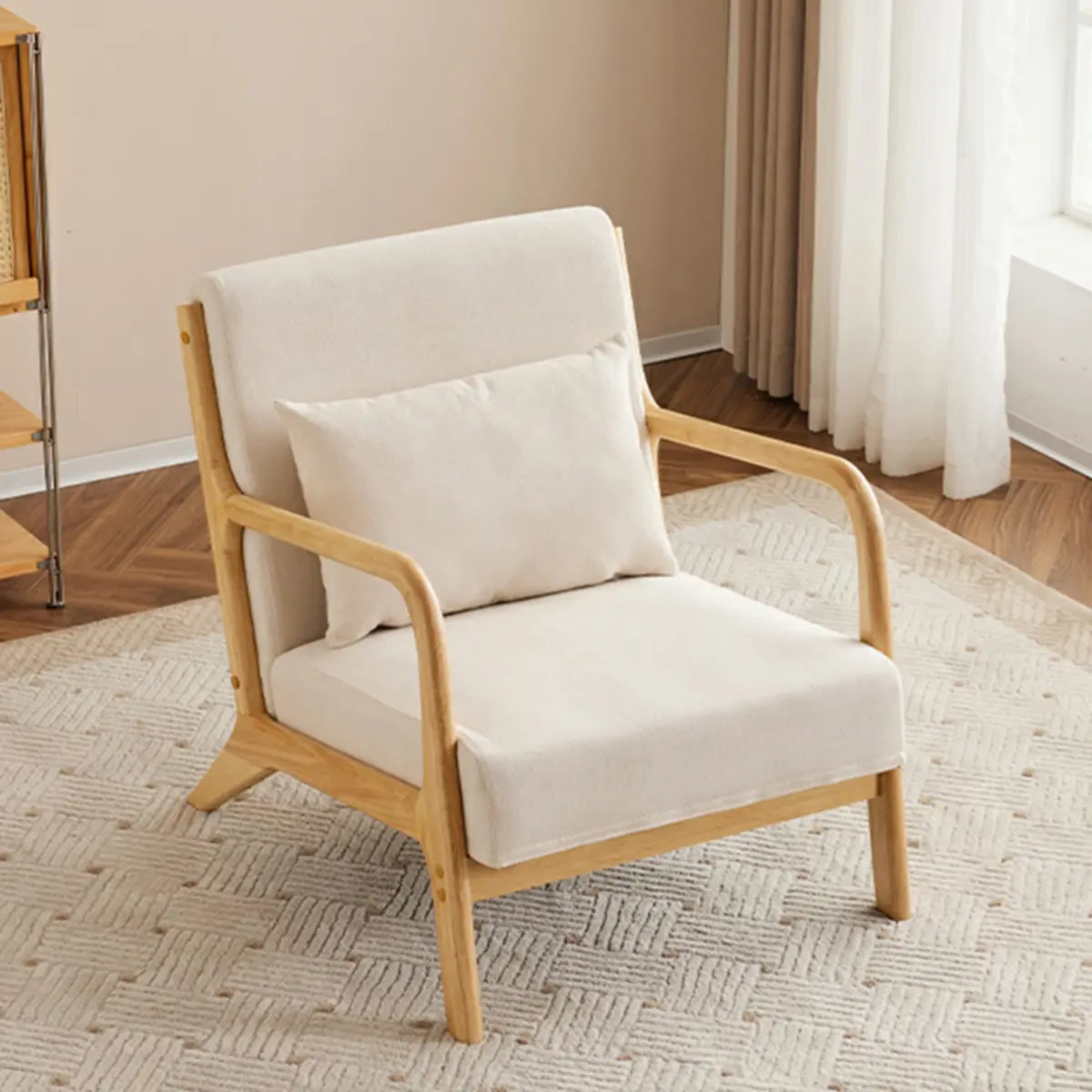 Off-White Scratch Resistant Cotton Linen Lounge Chair Image - 13