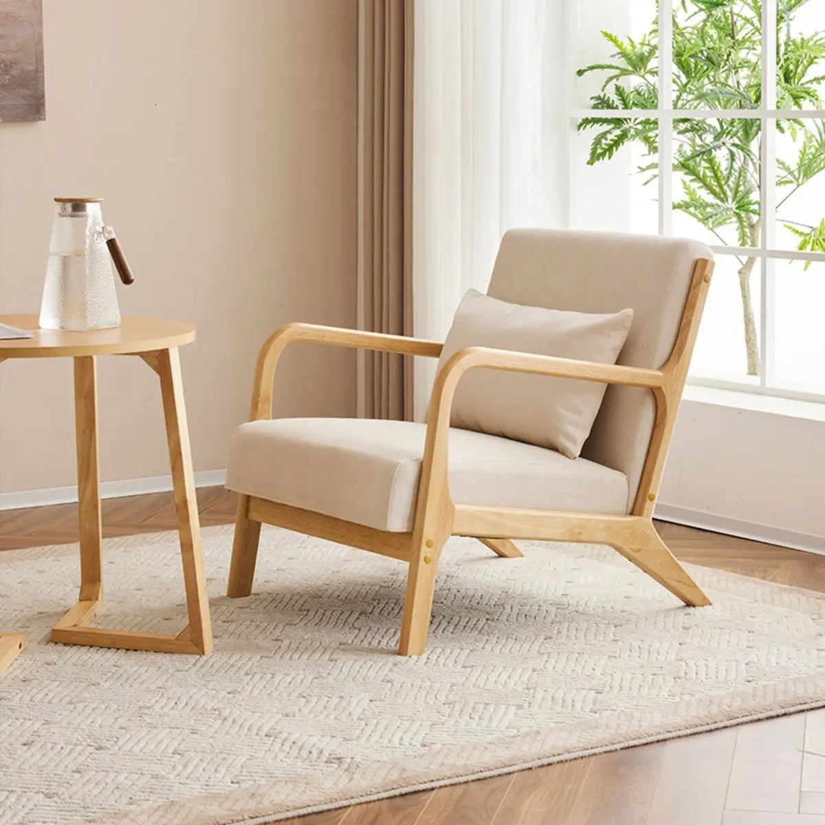 Off-White Scratch Resistant Cotton Linen Lounge Chair Image - 18