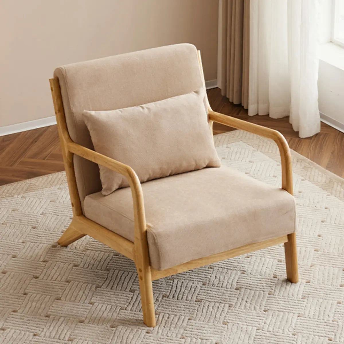 Off-White Scratch Resistant Cotton Linen Lounge Chair Image - 2
