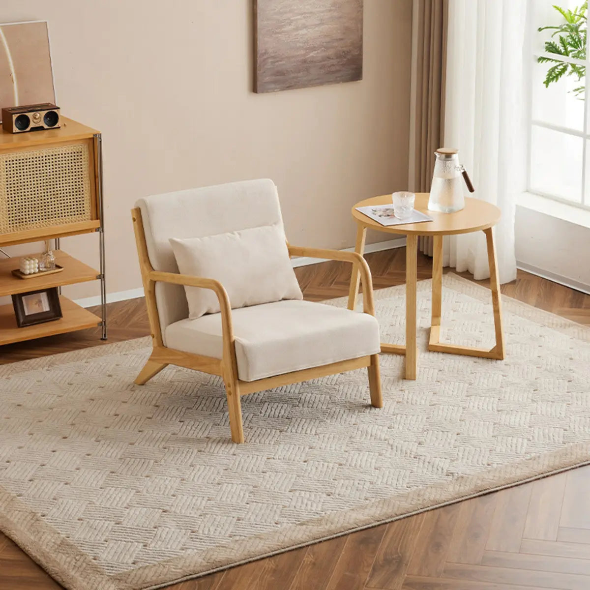 Off-White Scratch Resistant Cotton Linen Lounge Chair Image - 4