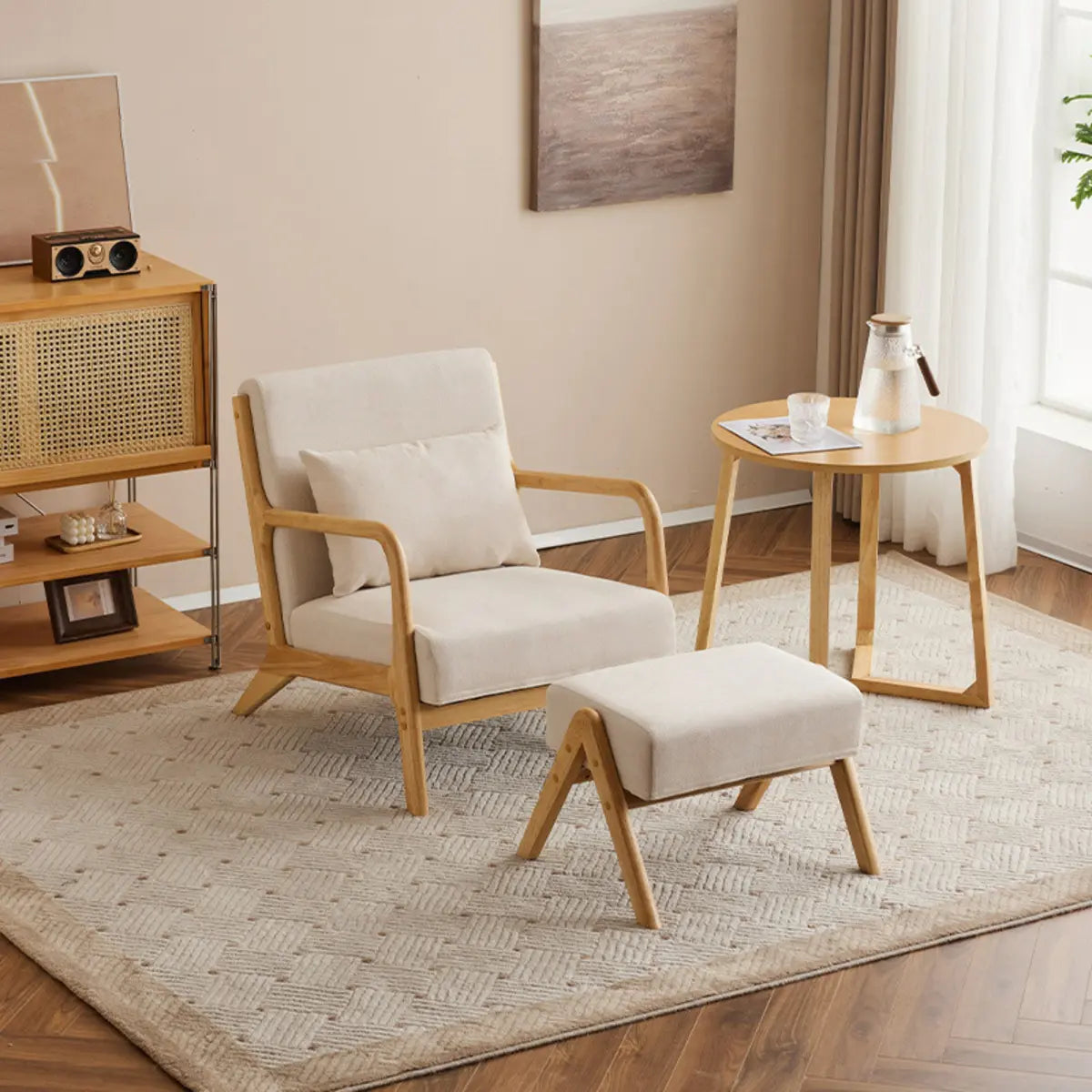 Off-White Scratch Resistant Cotton Linen Lounge Chair Image - 6