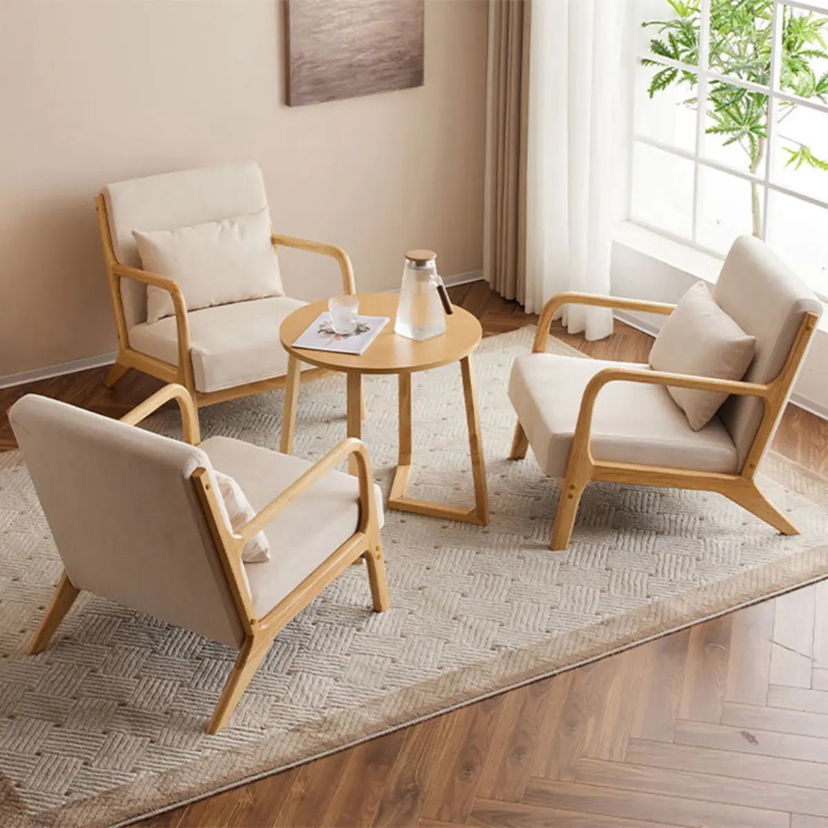 Off-White Scratch Resistant Cotton Linen Lounge Chair Image - 8