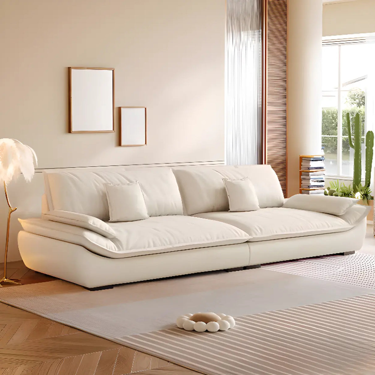 Off-White Scratch Resistant Flannel Pillow Top Arm Sofa Image - 1