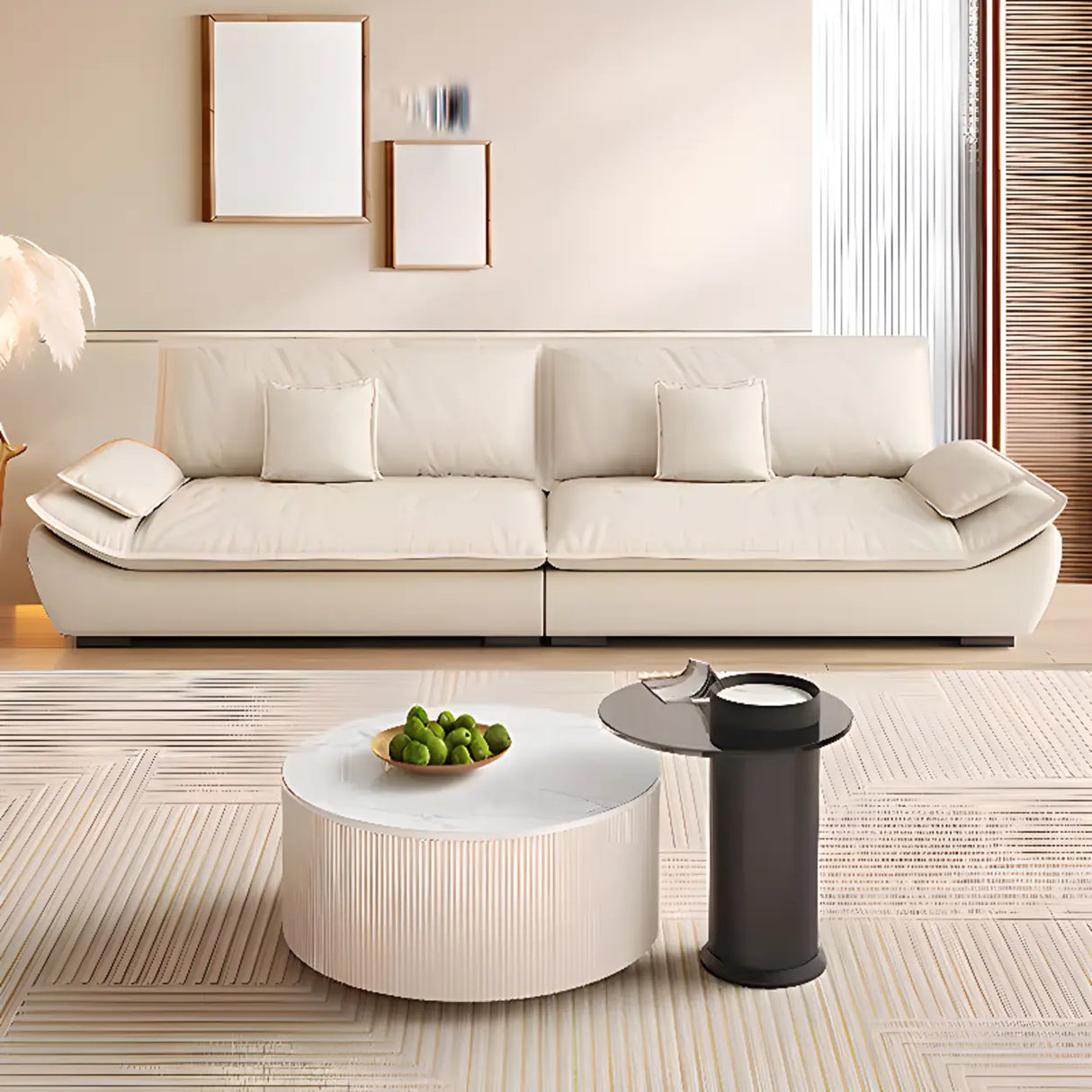 Off-White Scratch Resistant Flannel Pillow Top Arm Sofa Image - 4