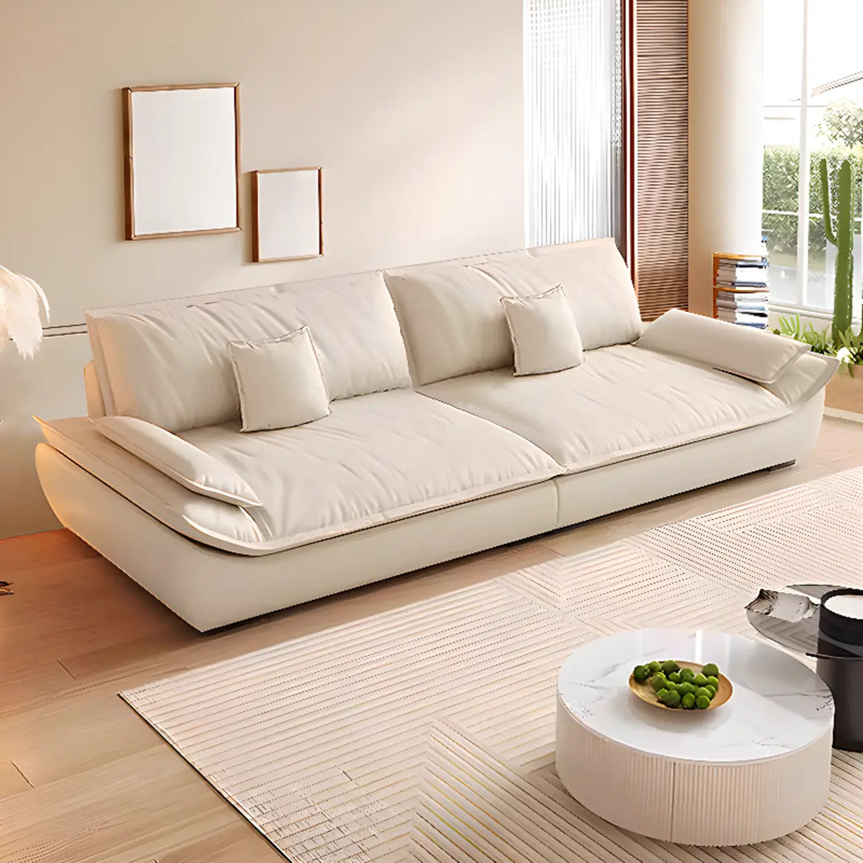 Off-White Scratch Resistant Flannel Pillow Top Arm Sofa Image - 6