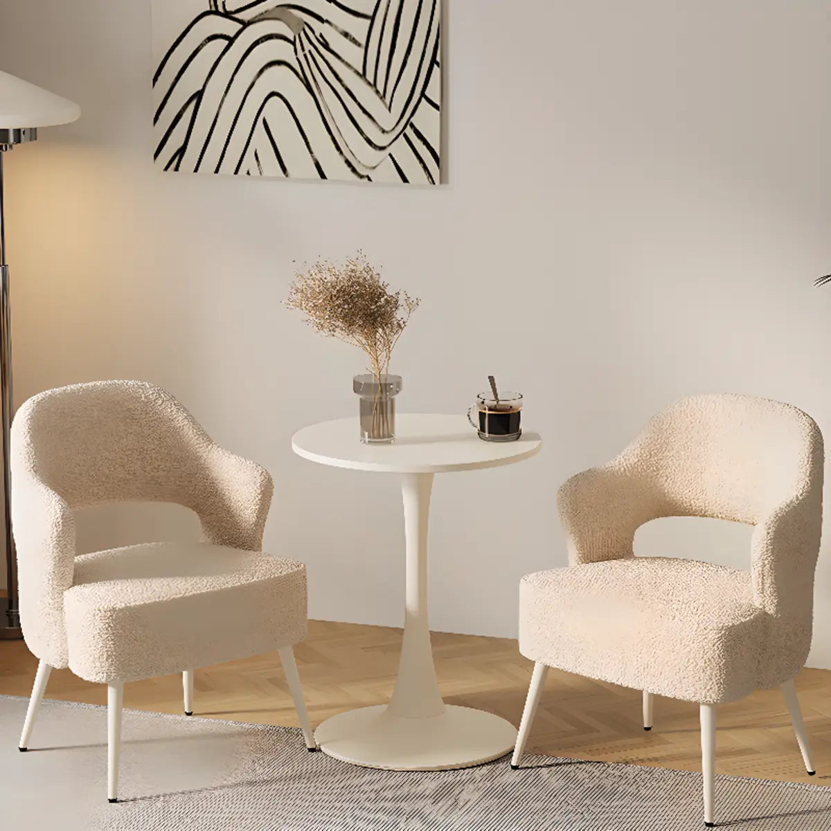 Off-White Scratch Resistant Sherpa Sloped Arms Chair Image - 1