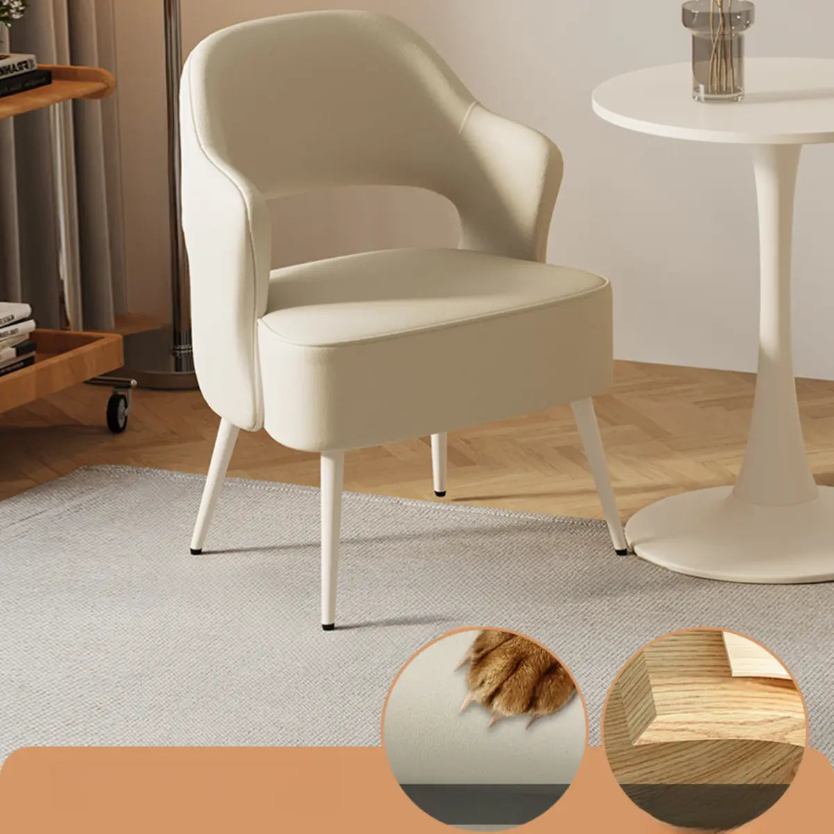 Off-White Scratch Resistant Sherpa Sloped Arms Chair Image - 13