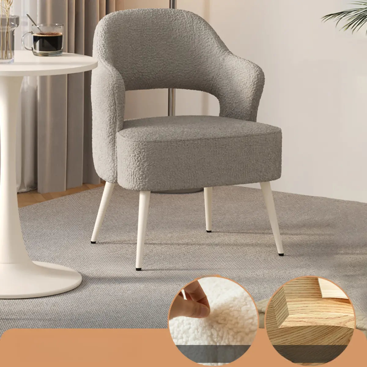 Off-White Scratch Resistant Sherpa Sloped Arms Chair Image - 15