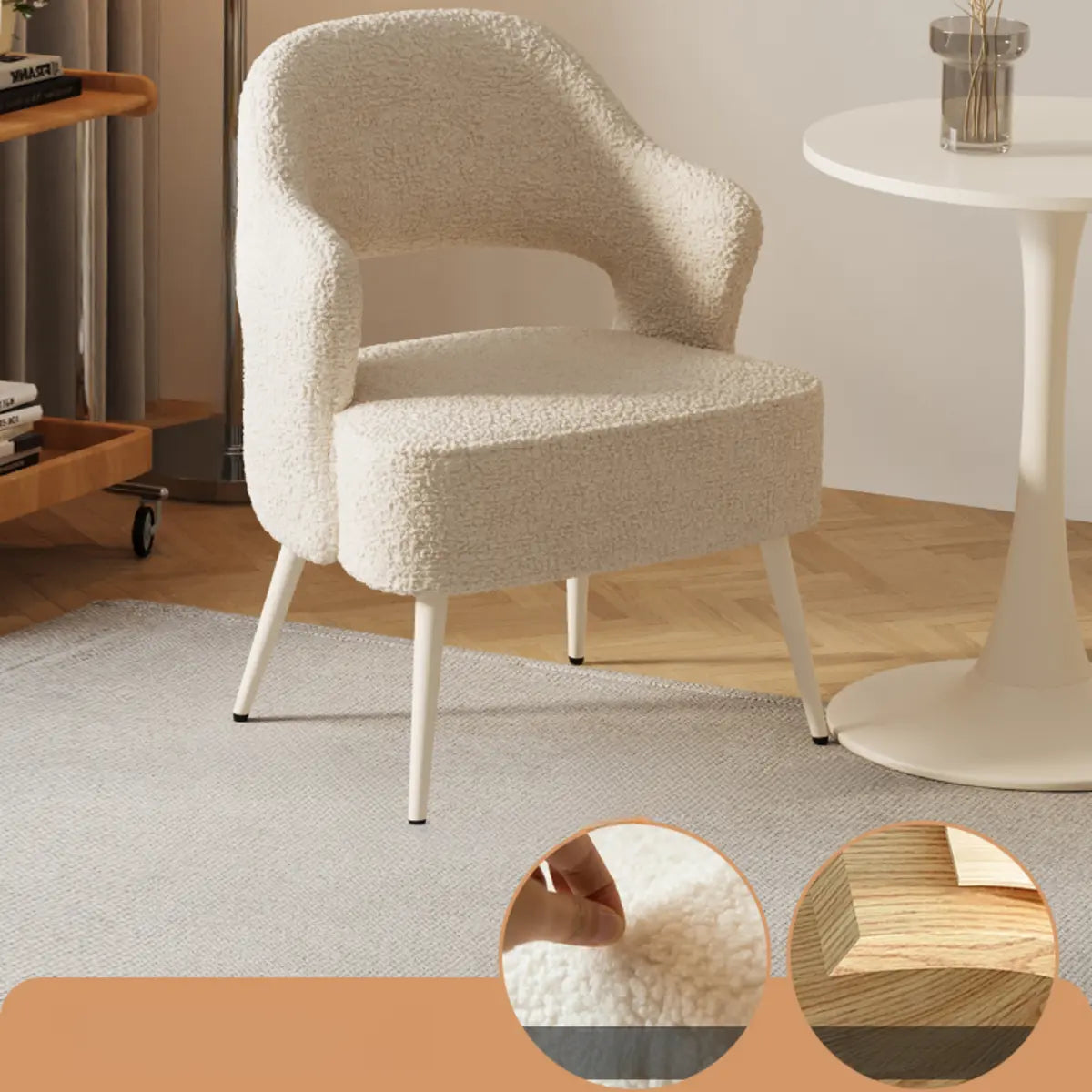 Off-White Scratch Resistant Sherpa Sloped Arms Chair Image - 2