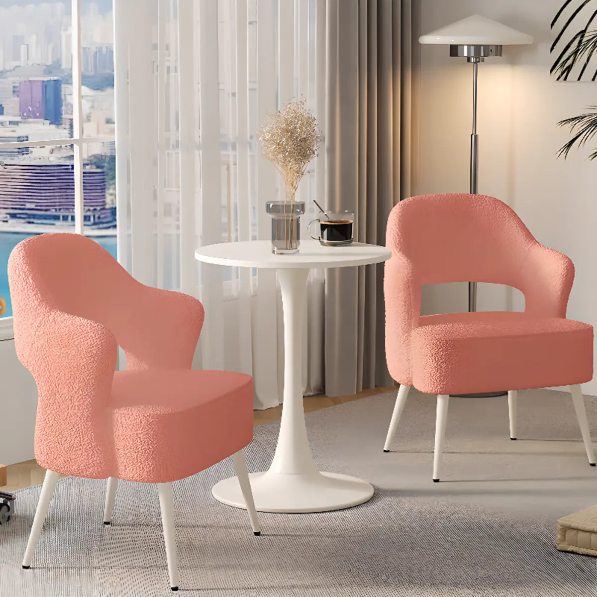 Off-White Scratch Resistant Sherpa Sloped Arms Chair Image - 3