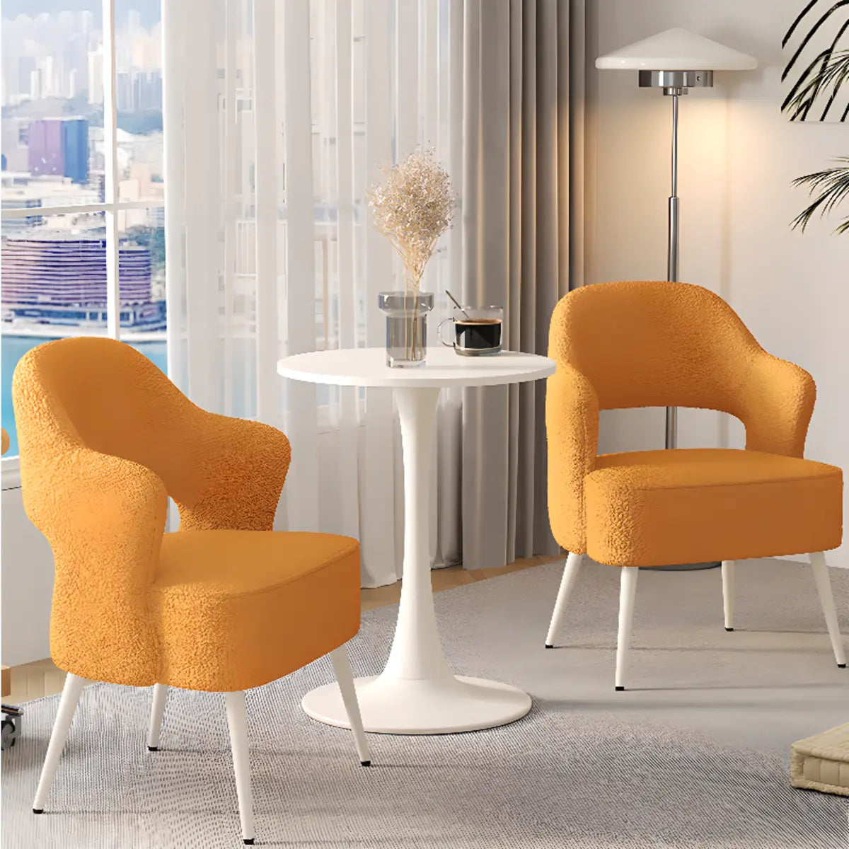 Off-White Scratch Resistant Sherpa Sloped Arms Chair Image - 5