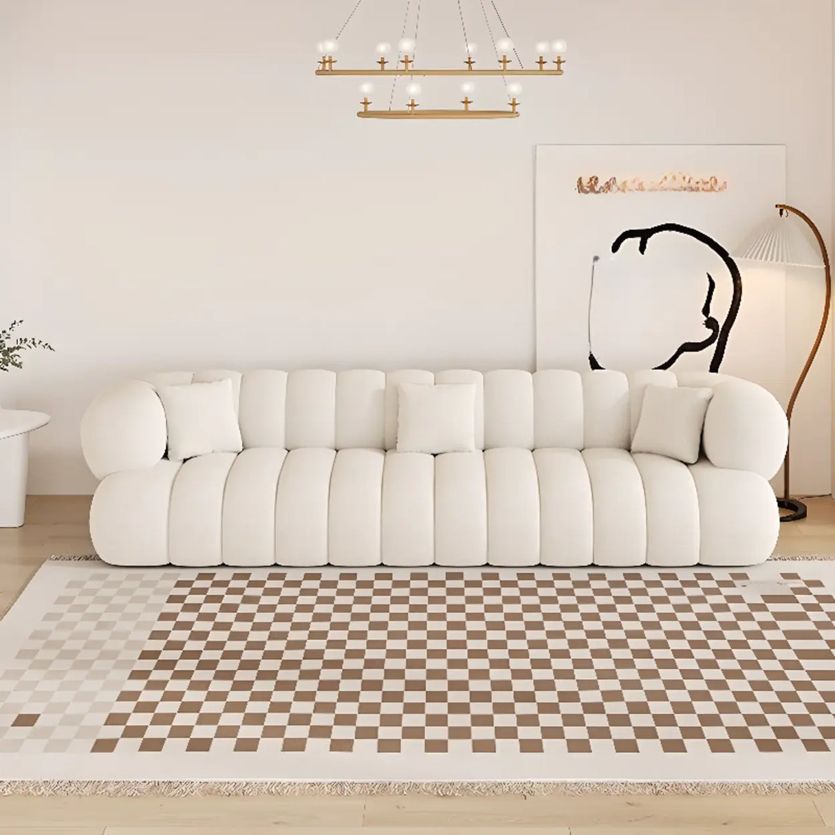 Off-White Sewn Pillow Back Concealed Support Sofa Image - 1