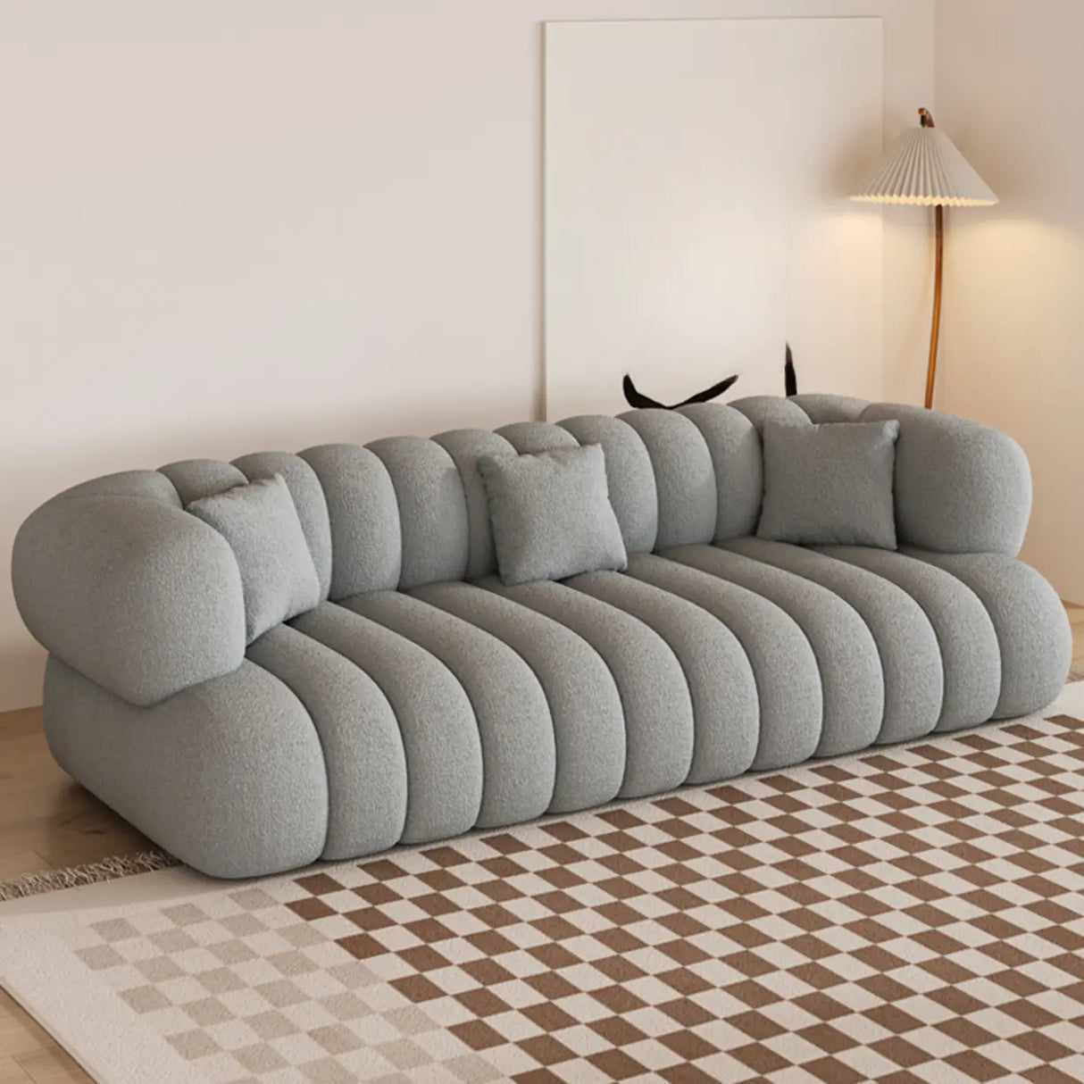 Off-White Sewn Pillow Back Concealed Support Sofa Image - 11