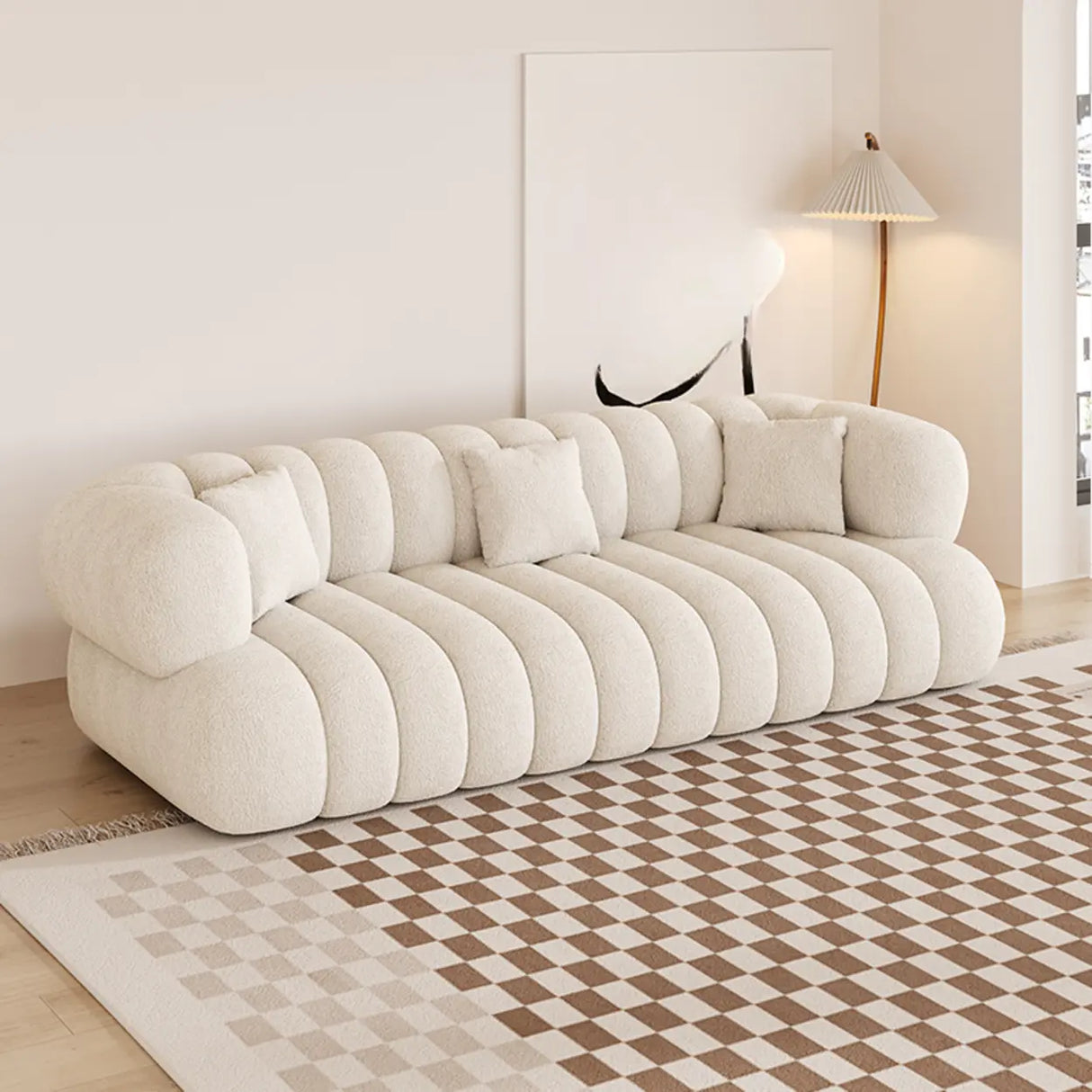 Off-White Sewn Pillow Back Concealed Support Sofa Image - 2