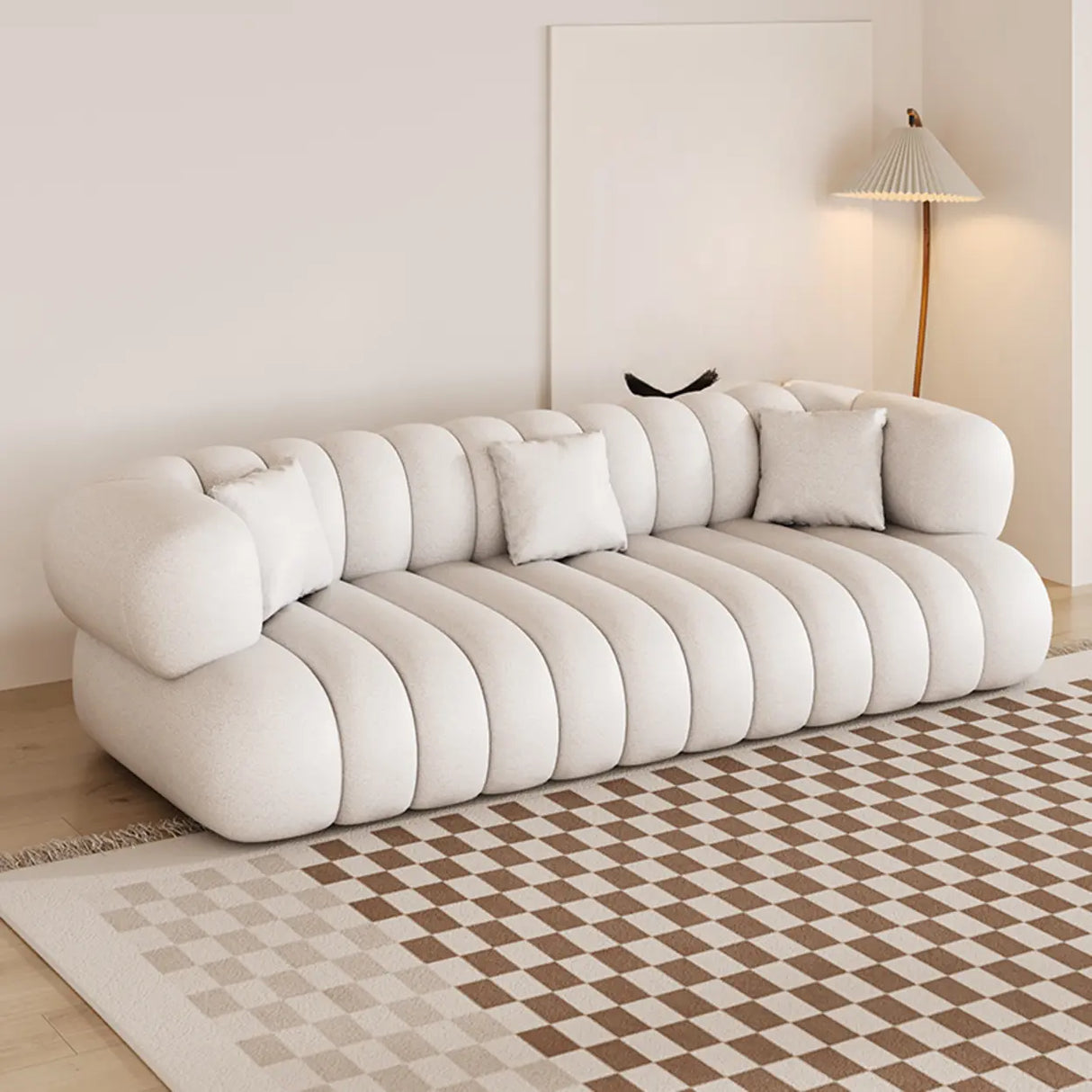 Off-White Sewn Pillow Back Concealed Support Sofa Image - 3