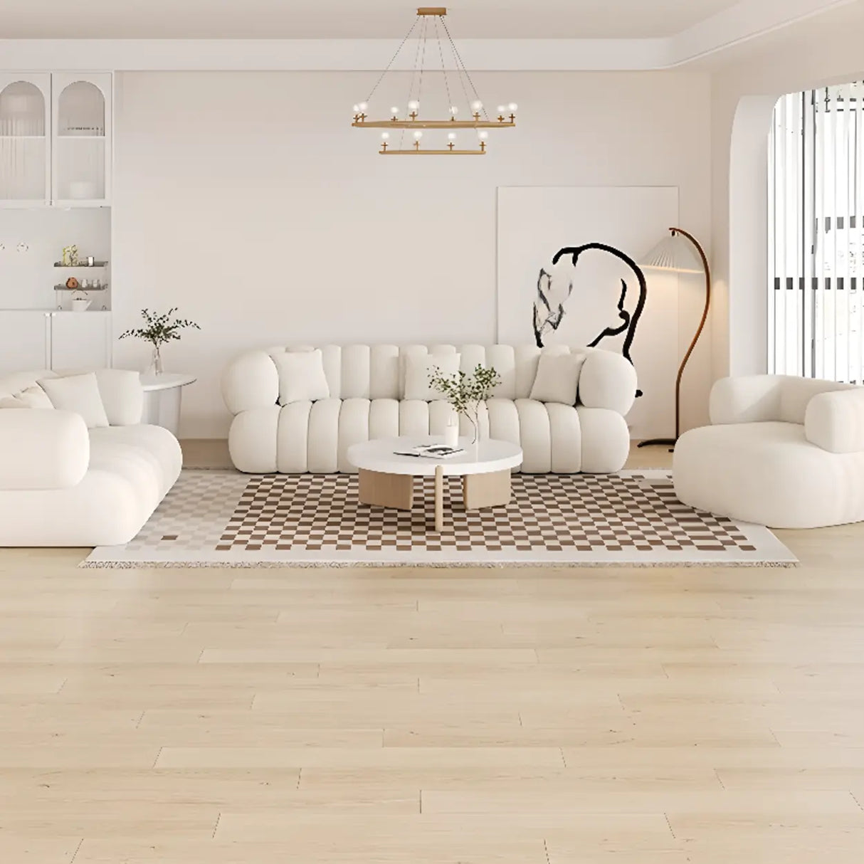 Off-White Sewn Pillow Back Concealed Support Sofa Image - 6