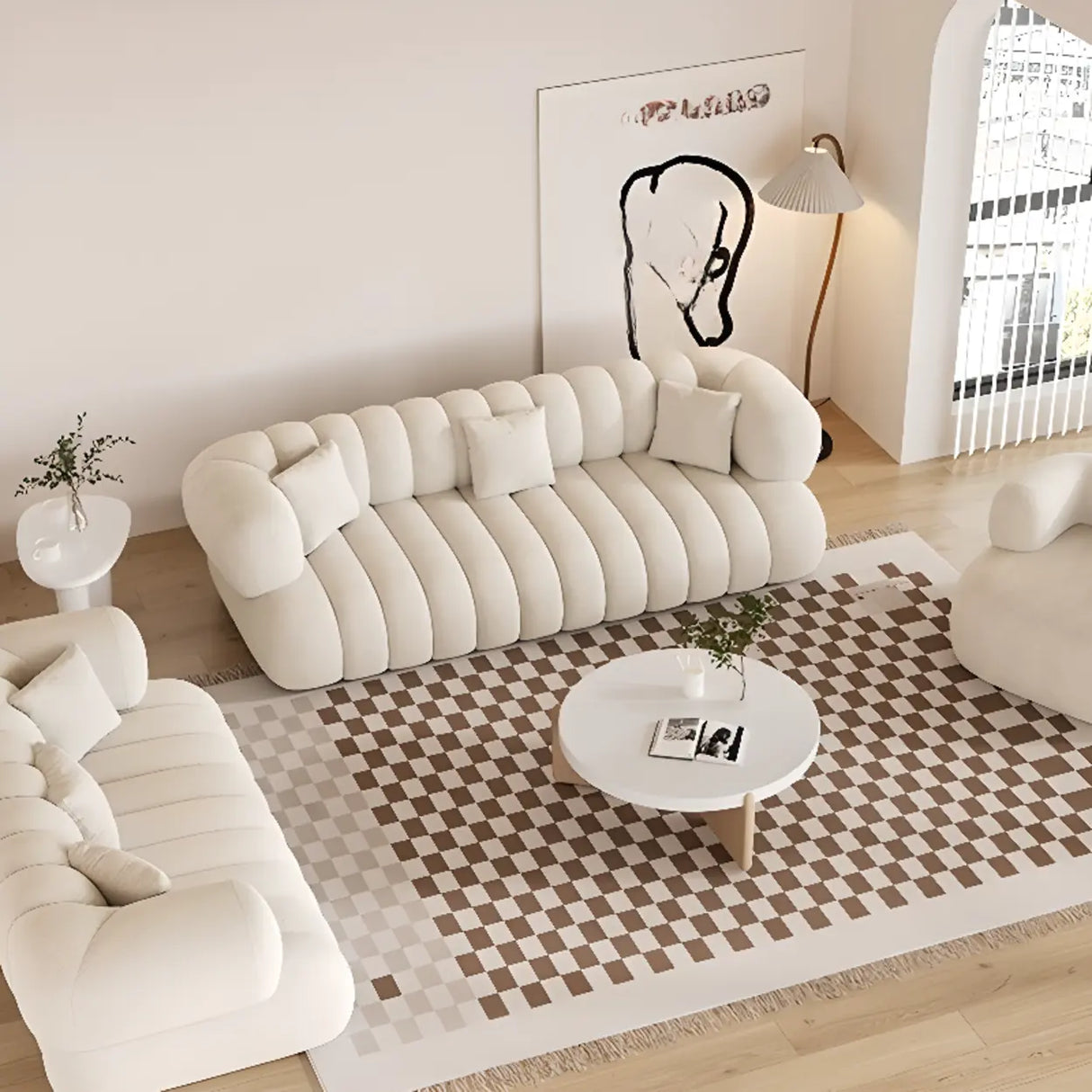 Off-White Sewn Pillow Back Concealed Support Sofa Image - 8