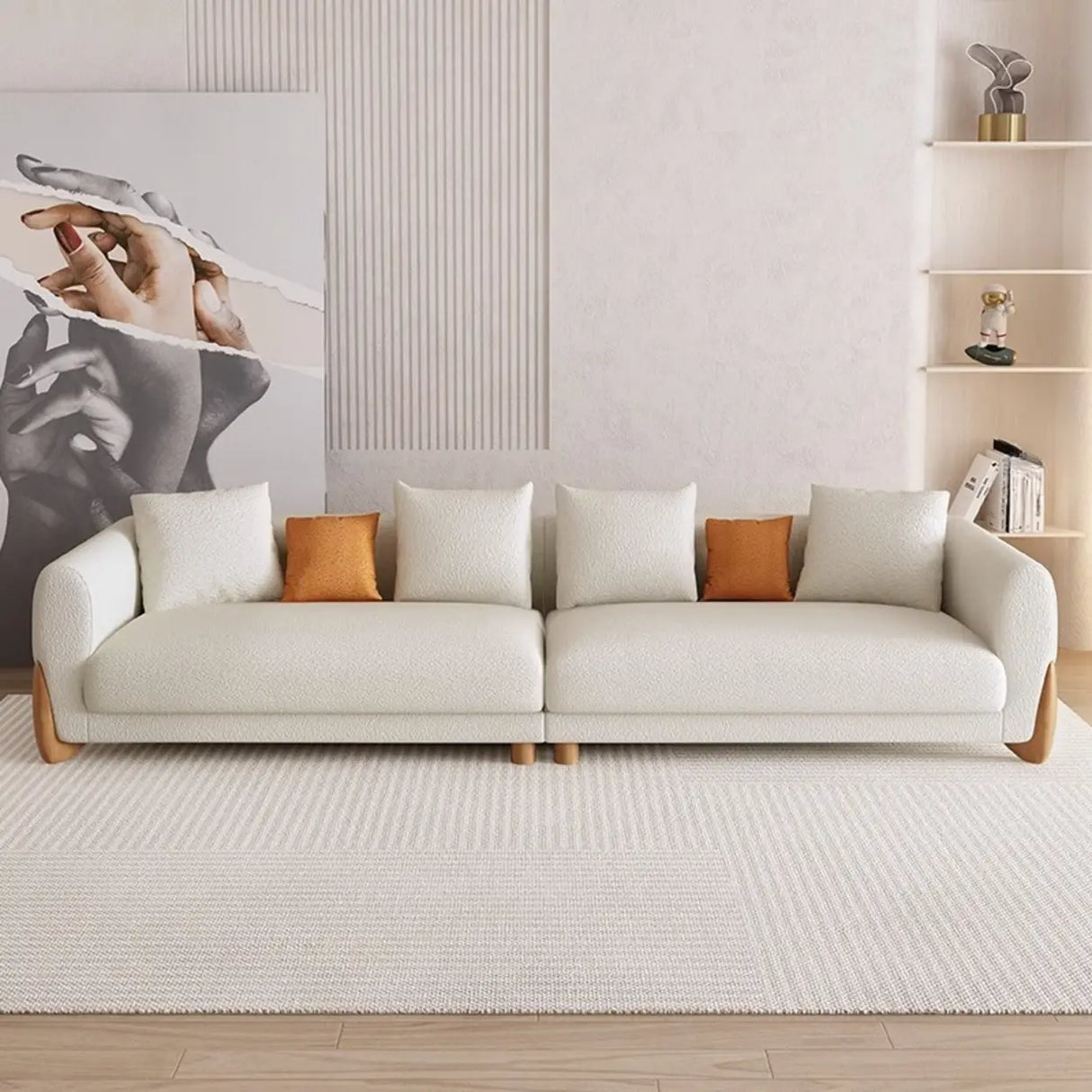 Off-White Sherpa Fabric Square Arm Foam Fill Seat Sofa Image - 1