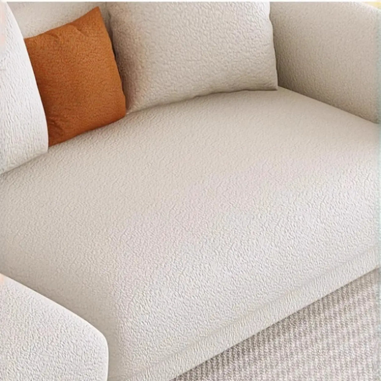 Off-White Sherpa Fabric Square Arm Foam Fill Seat Sofa Image - 10
