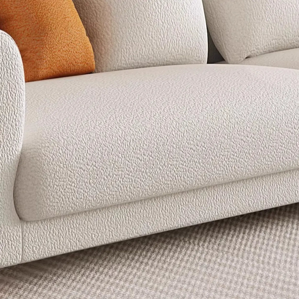 Off-White Sherpa Fabric Square Arm Foam Fill Seat Sofa Image - 11