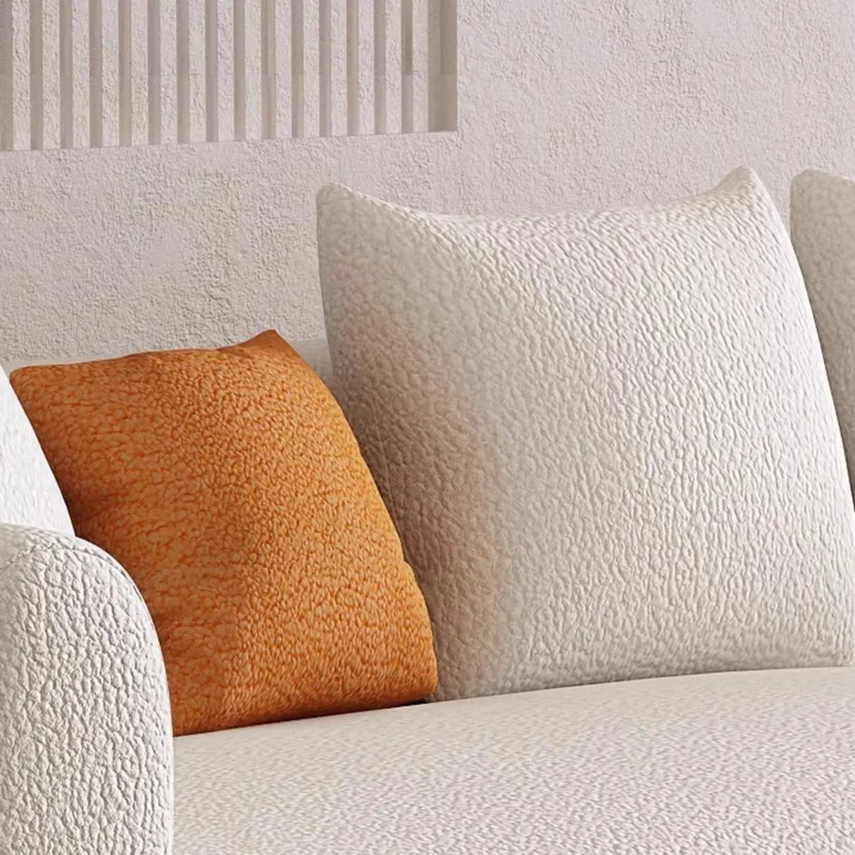 Off-White Sherpa Fabric Square Arm Foam Fill Seat Sofa Image - 12