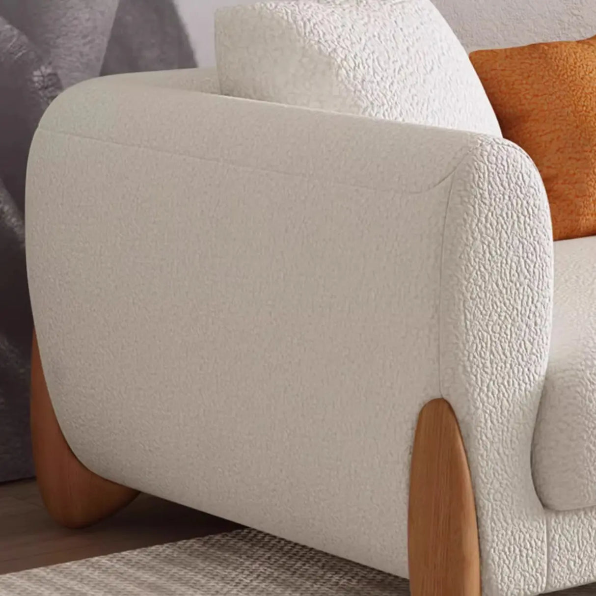 Off-White Sherpa Fabric Square Arm Foam Fill Seat Sofa Image - 13