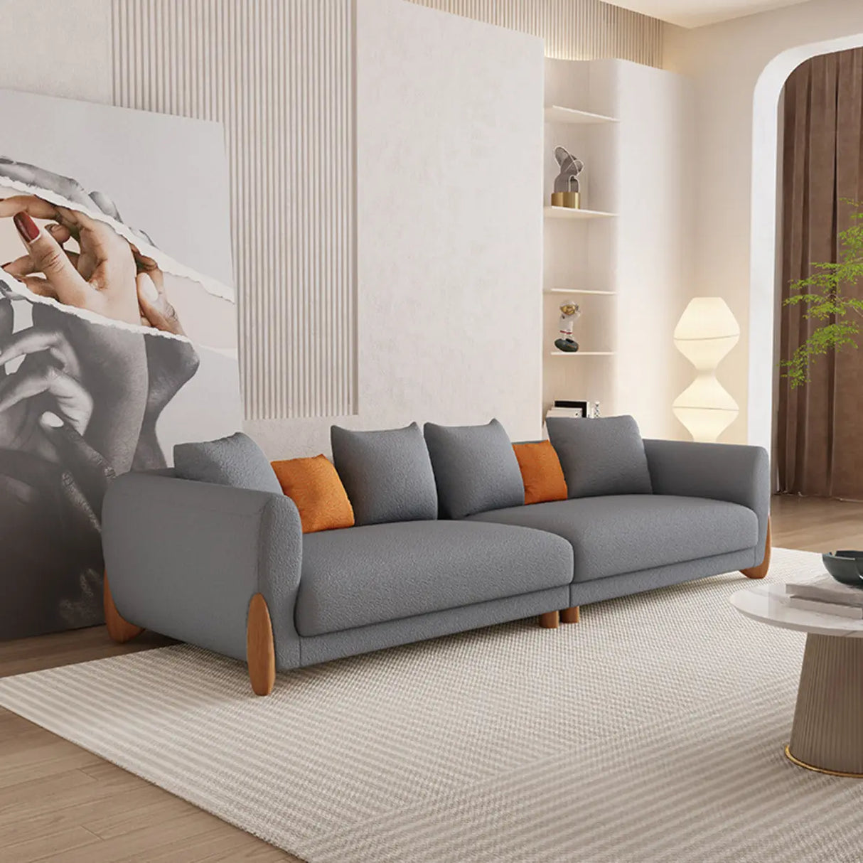 Off-White Sherpa Fabric Square Arm Foam Fill Seat Sofa Image - 7