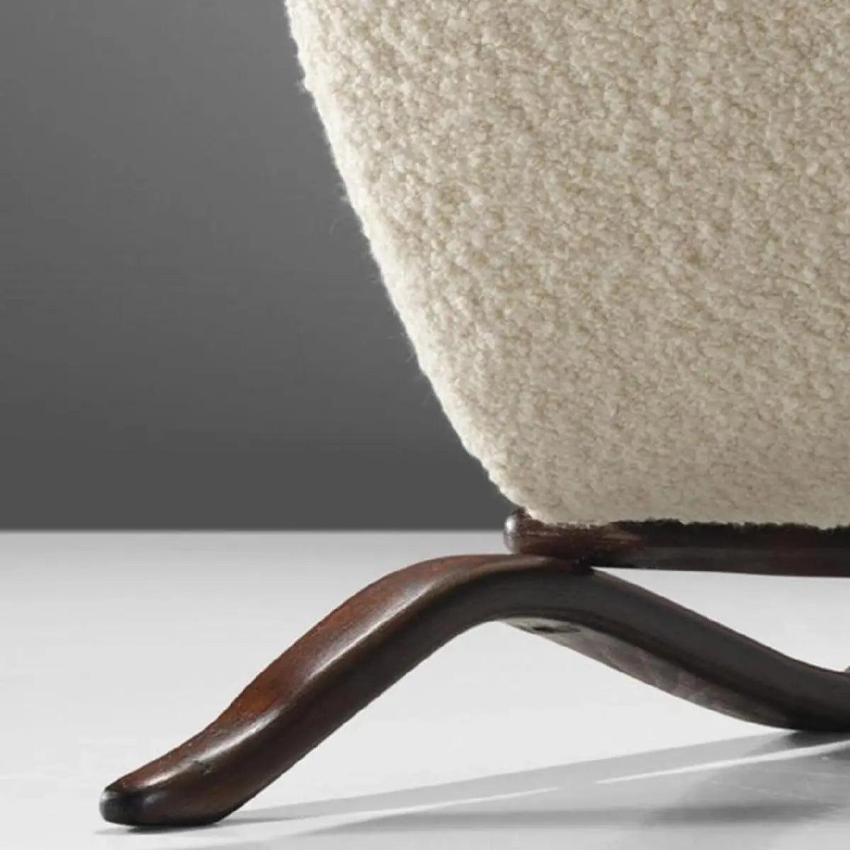 Off-White Sherpa Foam Fill Fixed Back Wood Arm Chair Image - 5