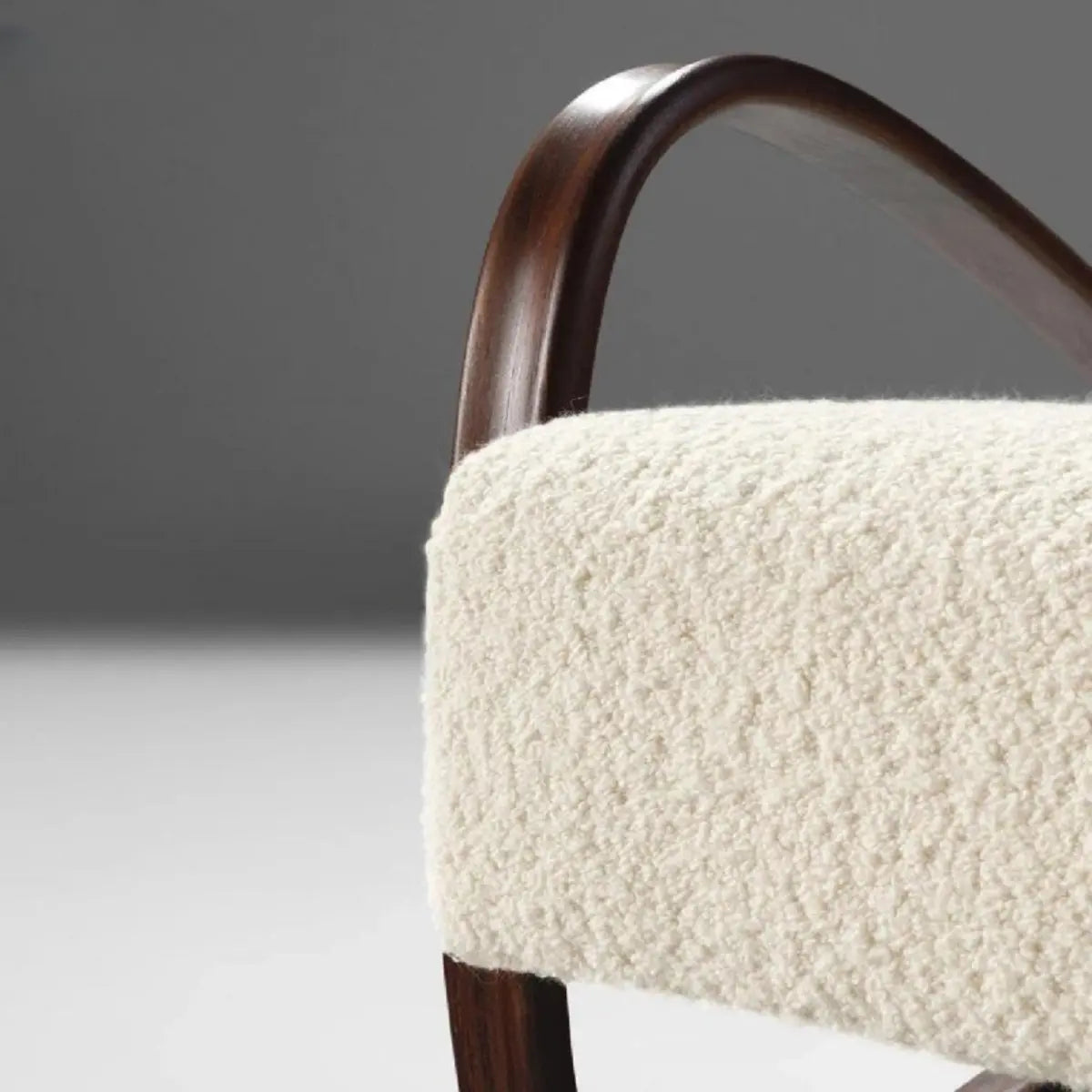 Off-White Sherpa Foam Fill Fixed Back Wood Arm Chair Image - 6