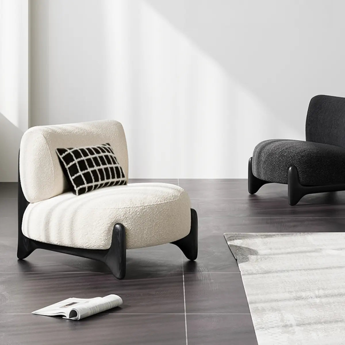 Off-White Sherpa Pillow Back Ash Wood Accent Chair Image - 1