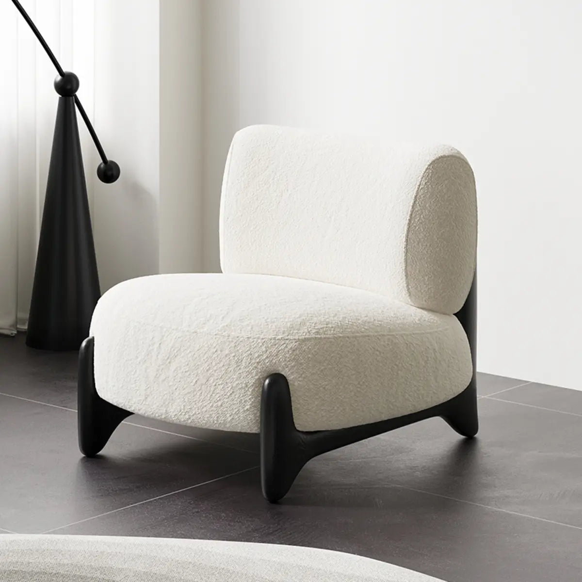 Off-White Sherpa Pillow Back Ash Wood Accent Chair Image - 2