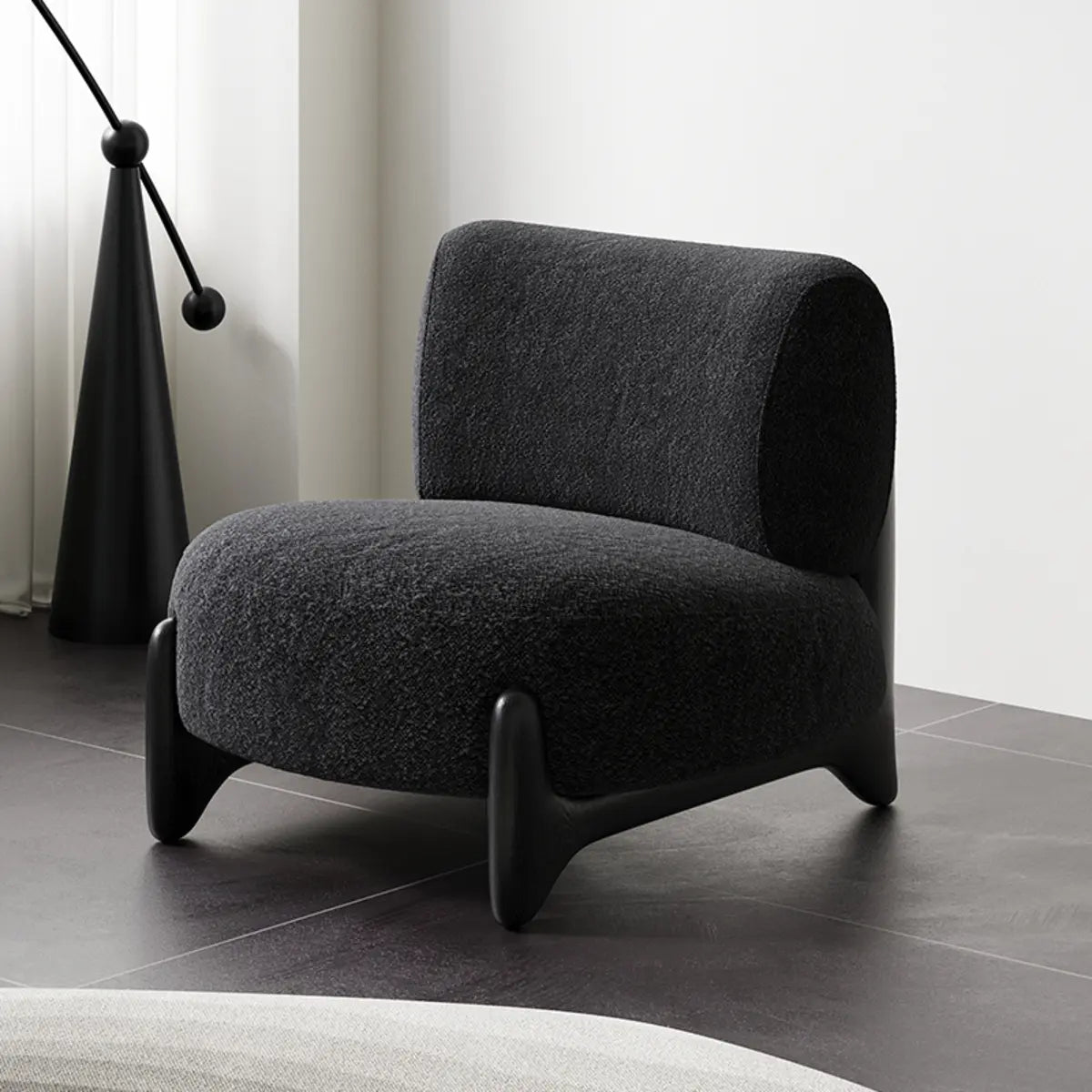 Off-White Sherpa Pillow Back Ash Wood Accent Chair Image - 3