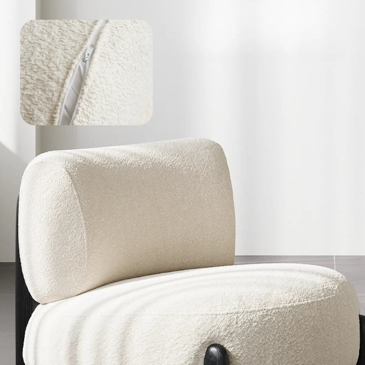 Off-White Sherpa Pillow Back Ash Wood Accent Chair Image - 4