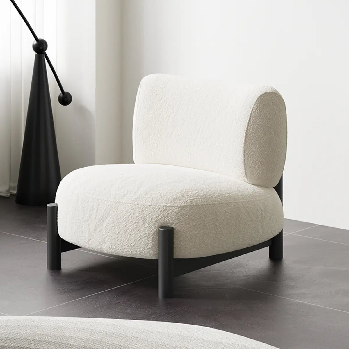 Off-White Sherpa Pillow Back Ash Wood Accent Chair Image - 7