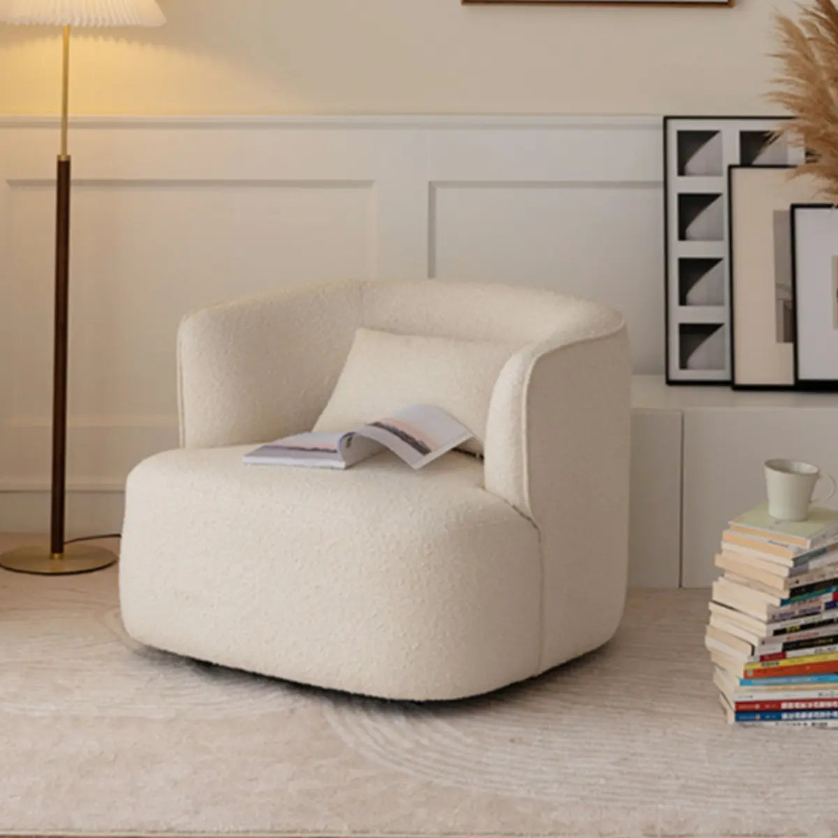 Off-White Sherpa Round Arms Curved Back Arm Chair Image - 1