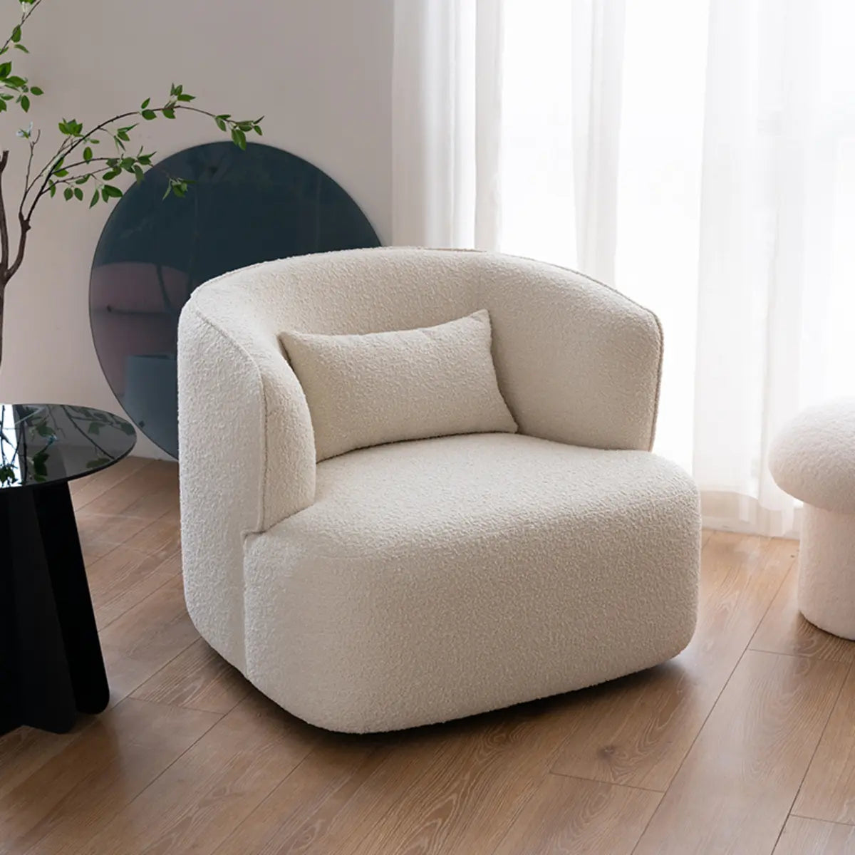 Off-White Sherpa Round Arms Curved Back Arm Chair Image - 2