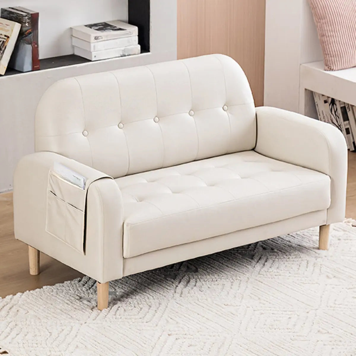 Off-White Square Arm Loose Back Tufted Arm Chair Image - 10